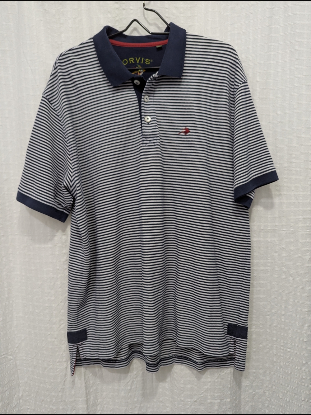 Orvis Men’s Navy & White Striped Polo Shirt